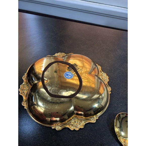 Vintage International Silver 24K G.E. 4-Leaf Clover Spoon/ Nut Candy Bonbon Dish - Picture 8 of 9